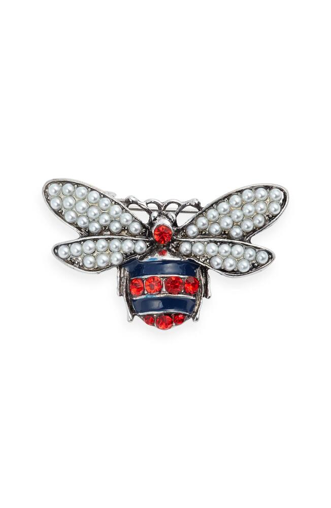 CLIFTON WILSON Crystal Bee Lapel Pin in Silver/Red Cover