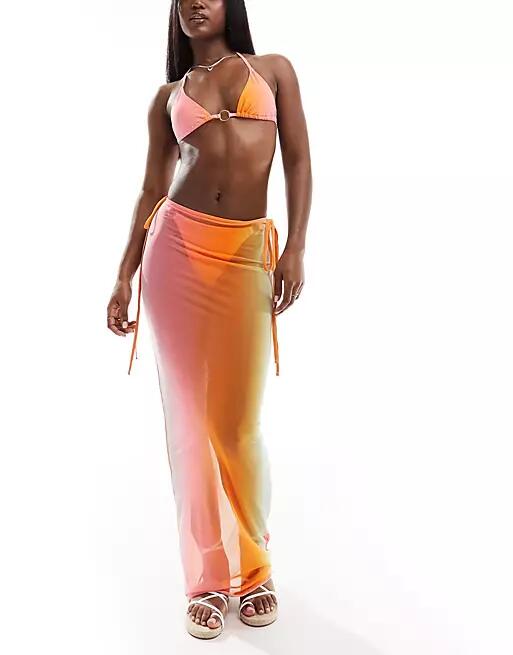 Simmi mesh column beach skirt in pink and orange ombre - part of a set-Multi Cover