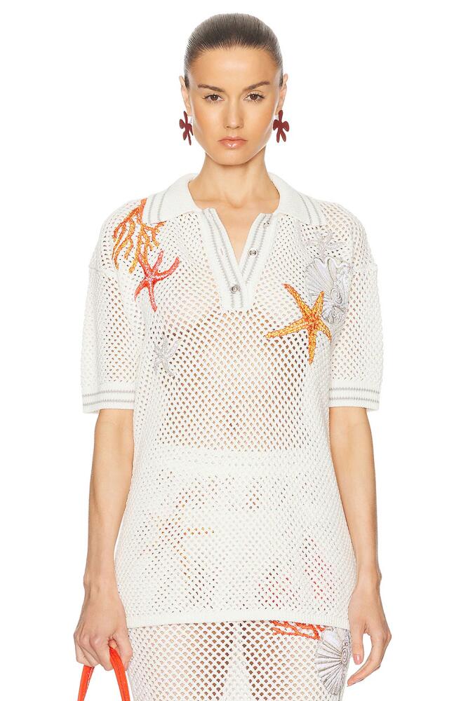 VERSACE Embroidered Polo Top in Ivory Cover