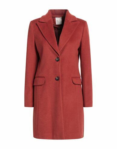 Take-two Woman Coat Brick red Polyester, Viscose Cover