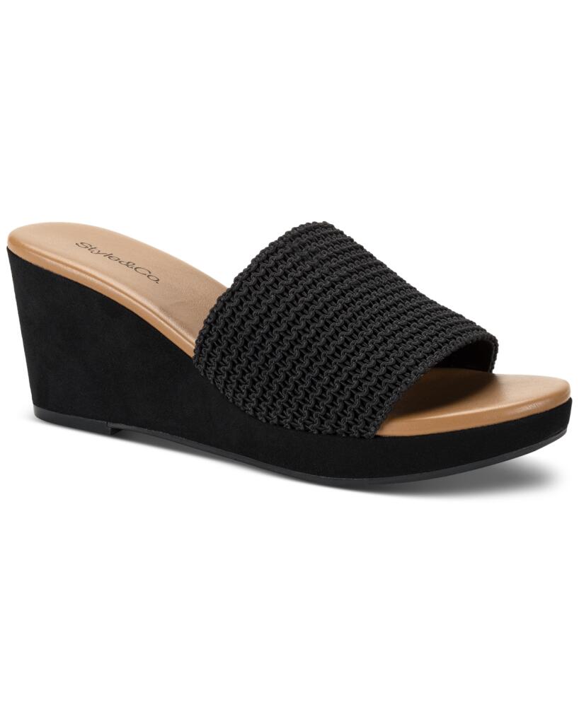 Style & Co Women's Aimee Knit Wedge Sandals, Created for Macy's - Black Knit Cover