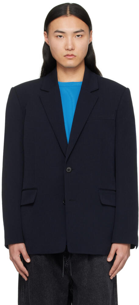 Juun.J Navy Notched Lapel Blazer Cover