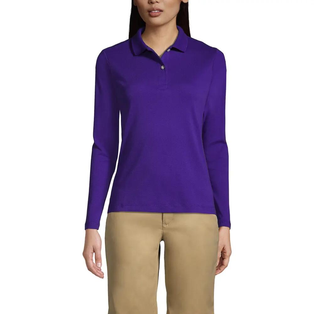 Lands' End School Uniform Long Sleeve Feminine Fit Mesh Polo Shirt in Deep Purple Cover