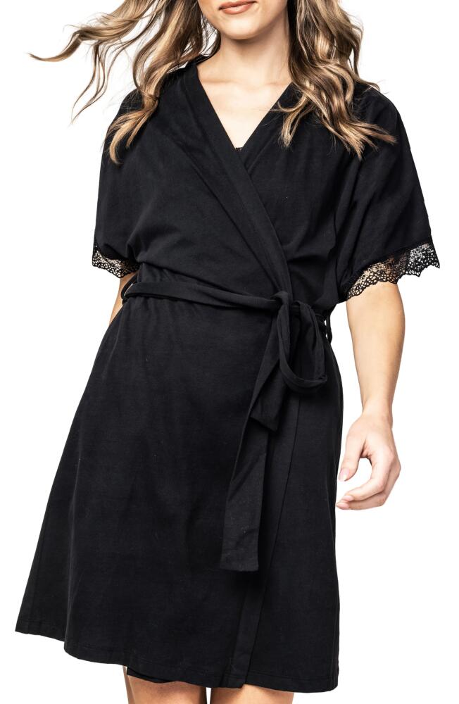 Petite Plume Lace Trim Cotton Jersey Robe in Black Cover