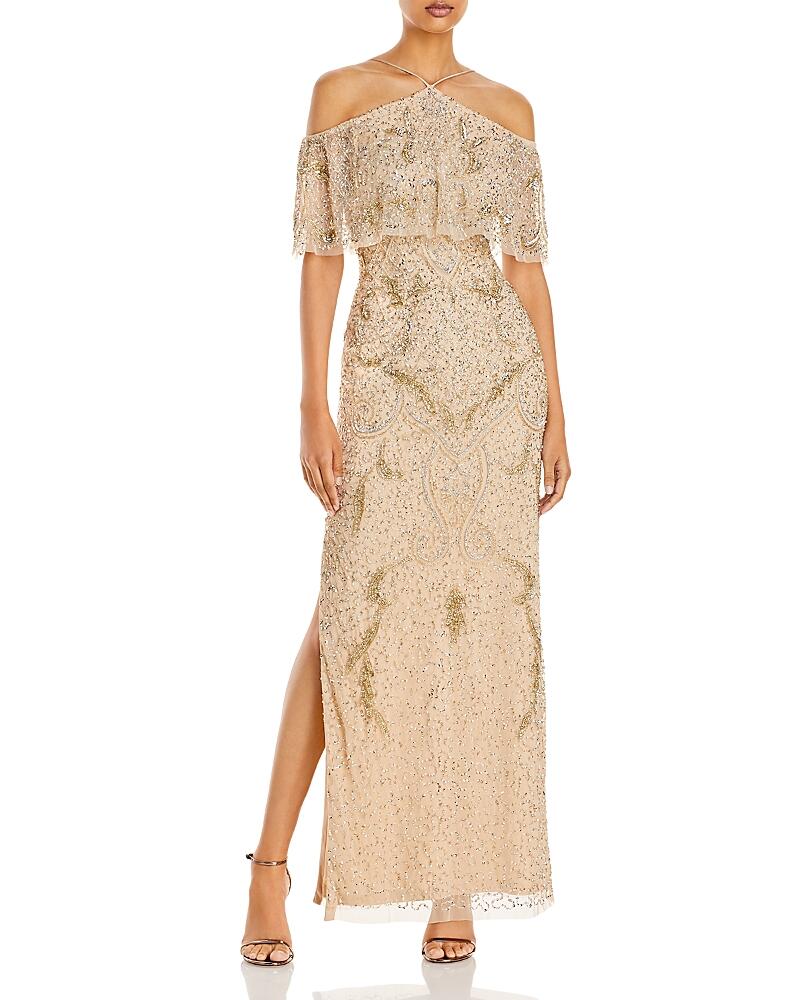 Aidan Mattox Cold-Shoulder Beaded Gown - Exclusive Cover