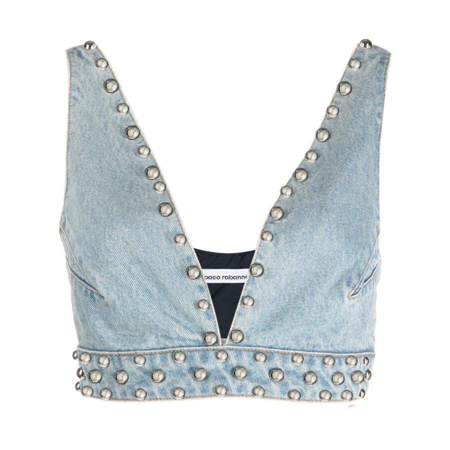 Rabanne Ladies Light Blue Denim Studded Denim Bralette Cover