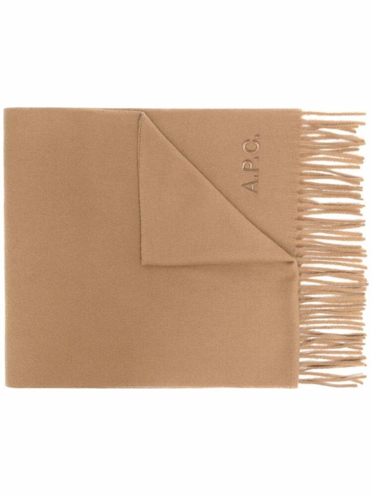 A.P.C. logo-embroidered virgin wool scarf - Brown Cover