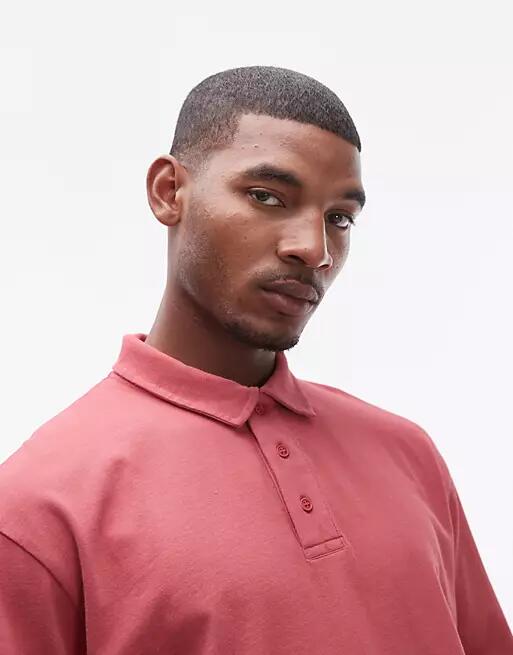 Topman relaxed fit polo shirt in washed red Cover