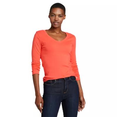 Eddie Bauer Women's Favorite Long-Sleeve V-Neck T-Shirt Cover