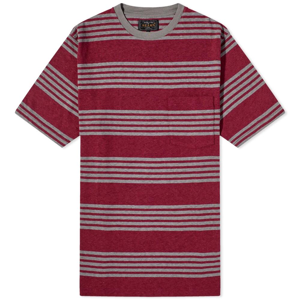 Beams Plus Men's Stripe Nep Pocket T-Shirt in Burgundy Cover