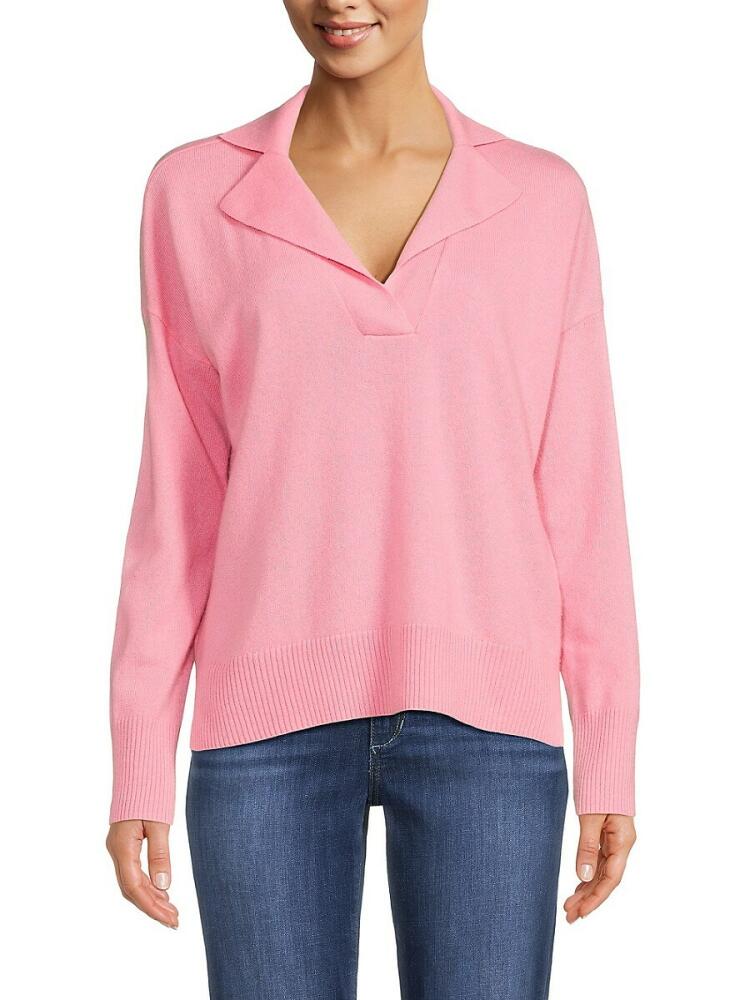 Design 365 Women's Notched Johnny Collar Cashmere Sweater Polo - Strawberry Cover