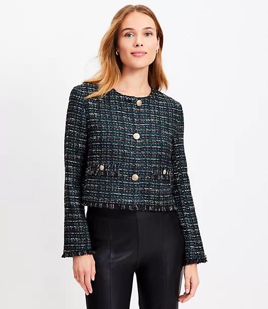 Loft Petite Metallic Tweed Collarless Jacket Cover