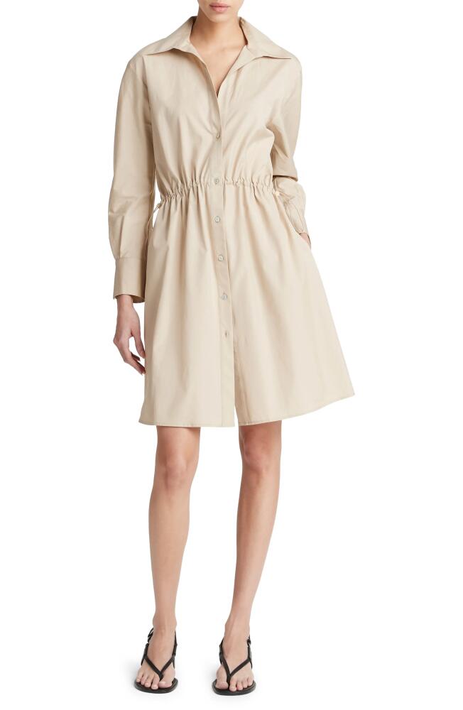 Vince Drawcord Ruched Long Sleeve Cotton Shirtdress in White Oak Cover