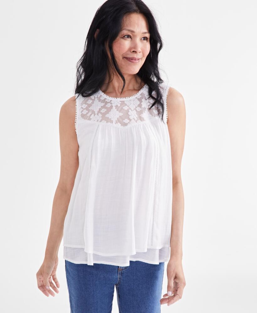 Style & Co Women's Sleeveless Embroidered Lace Top, Created for Macy's - Shiitake Cover