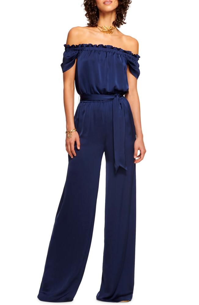 Ramy Brook Lee Off the Shoulder Satin Jumpsuit in Spring Navy Cover