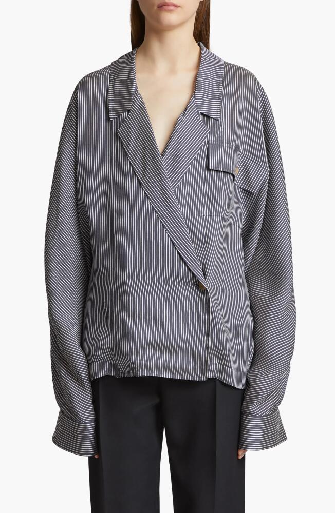 Khaite Garth Stripe Asymmetric Blazer in Navy /White Cover