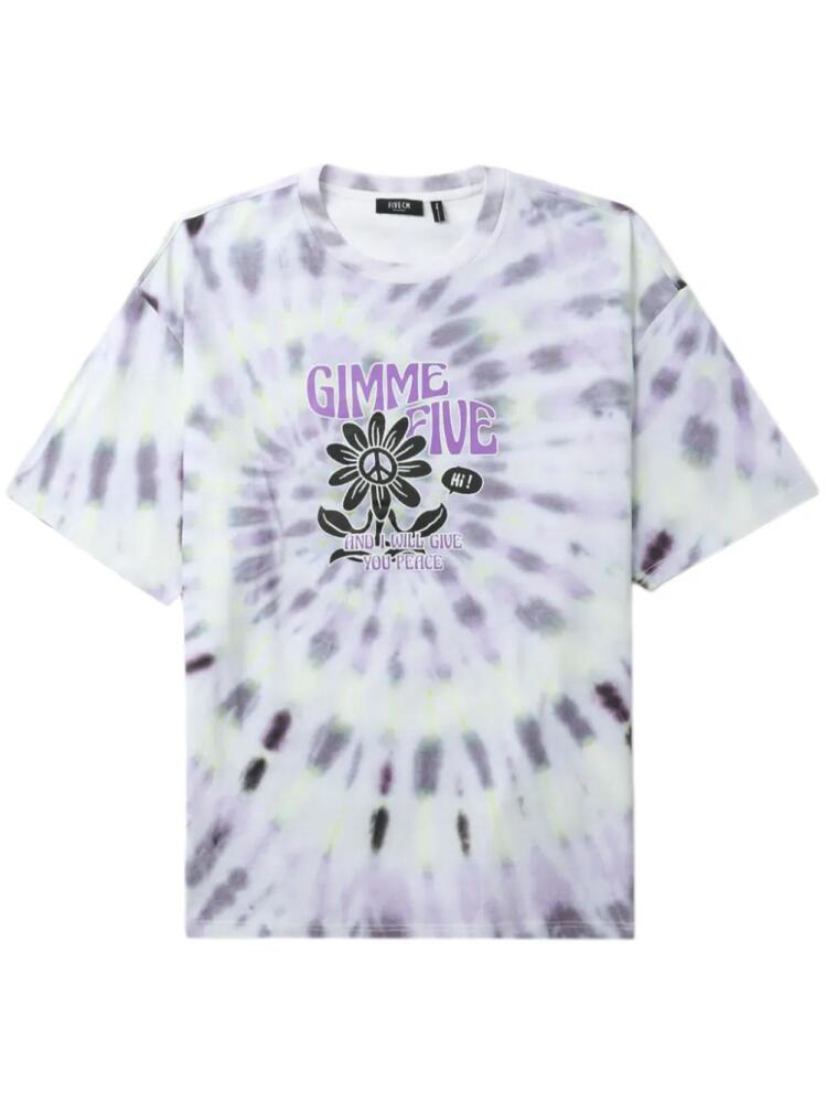 FIVE CM slogan-print tie-dye T-shirt - White Cover