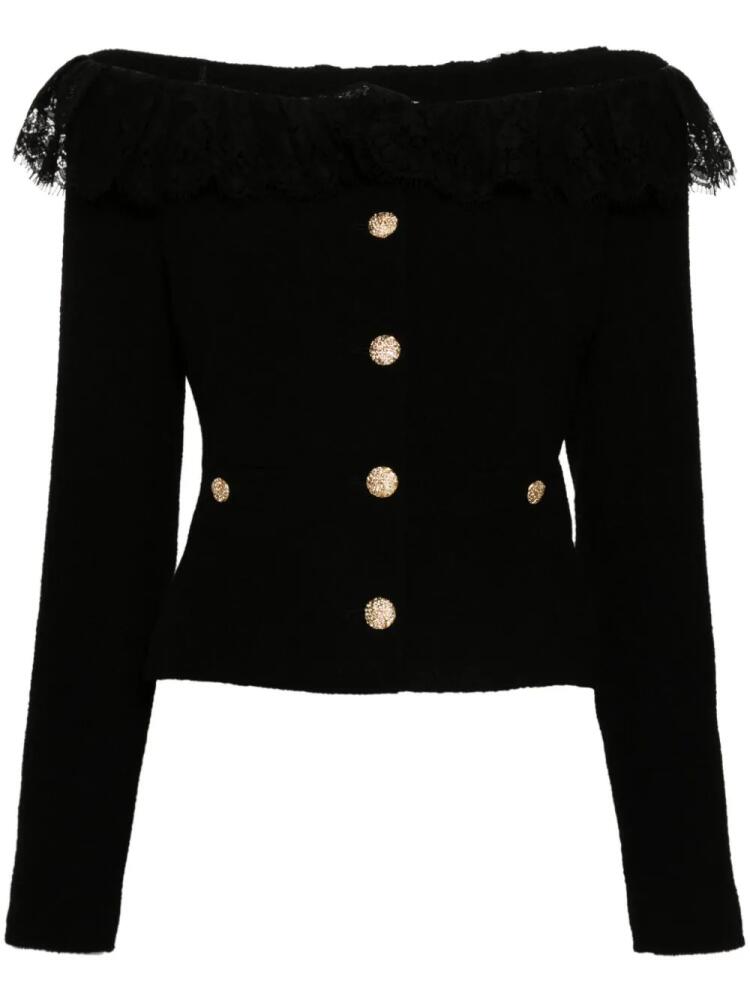 Alessandra Rich off-shoulder tweed jacket - Black Cover