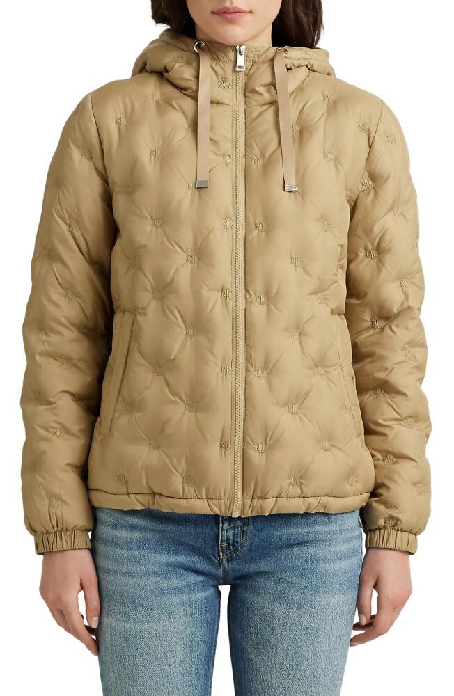 Lauren Ralph Lauren Monogram Logo Tufted Quilted Jacket in Birch Tan Cover