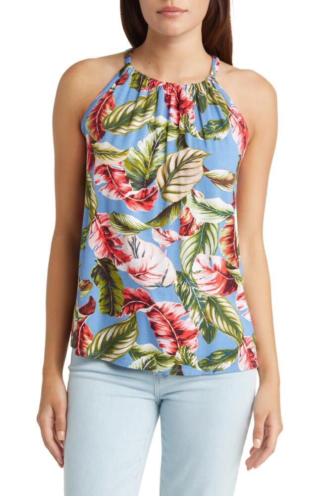 Loveappella Leaf Print Tank in Denim/Coral Cover