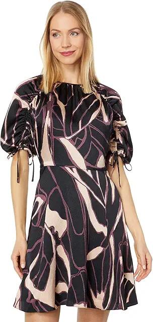 Ted Baker Gilliaa Printed Mini Fit-and-Flare with Puff Sleeve (Black) Women's Dress Cover