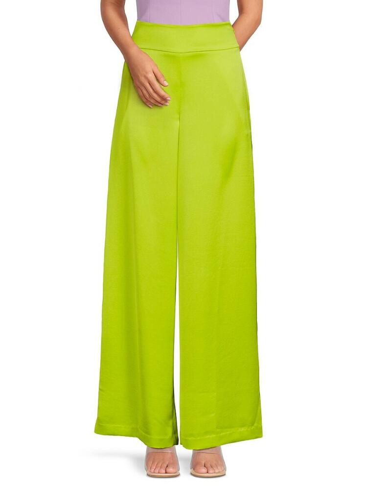 BCBGMAXAZRIA Women's Flat Front Wide Leg Pants - Lime Cover