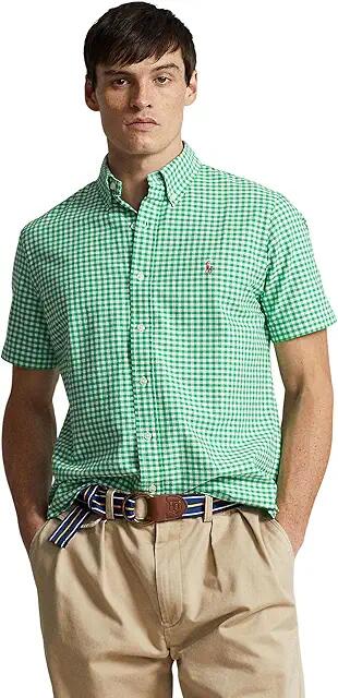 Polo Ralph Lauren Classic Fit Gingham Oxford Short Sleeve Shirt (Summer Emerald/White) Men's Short Sleeve Knit Cover