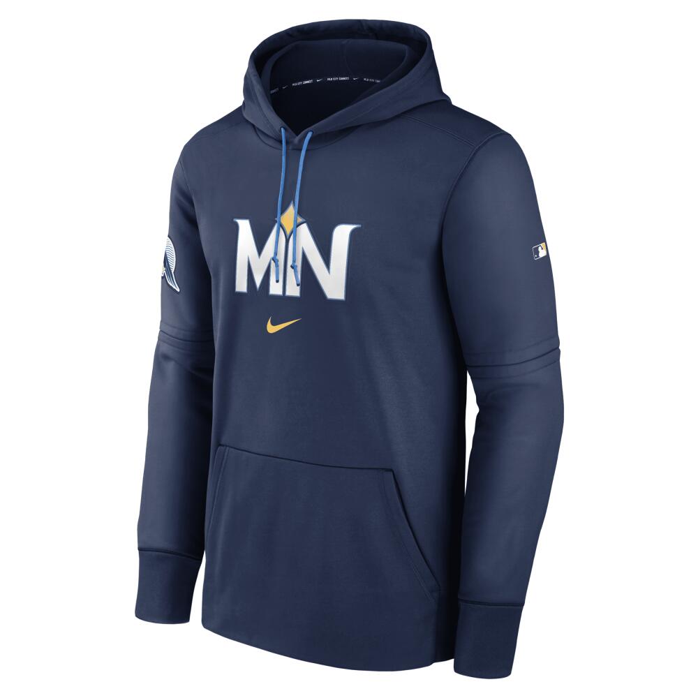 Men's Minnesota Twins City Connect Practice Nike Therma MLB Pullover Hoodie in Blue Cover