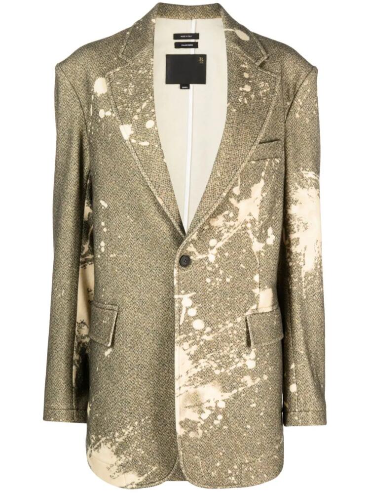 R13 paint splatter-print tweed blazer - Green Cover