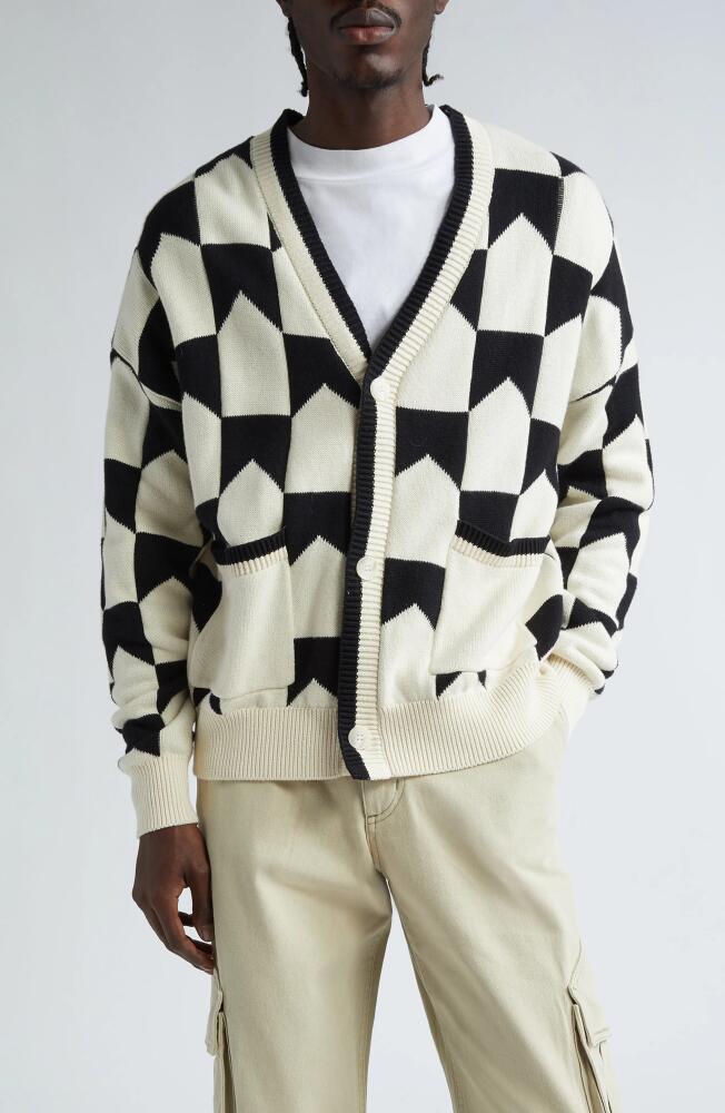 Rhude Chevron Check Cotton & Cashmere Cardigan in Black/Cream Cover