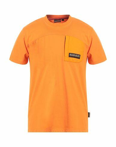 Napapijri Man T-shirt Orange Cotton, Elastane, Polyurethane Cover