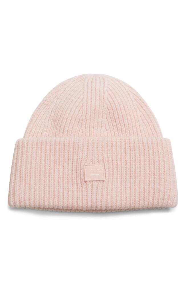 Acne Studios Face Patch Rib Wool Beanie in Faded Pink Melange Cover