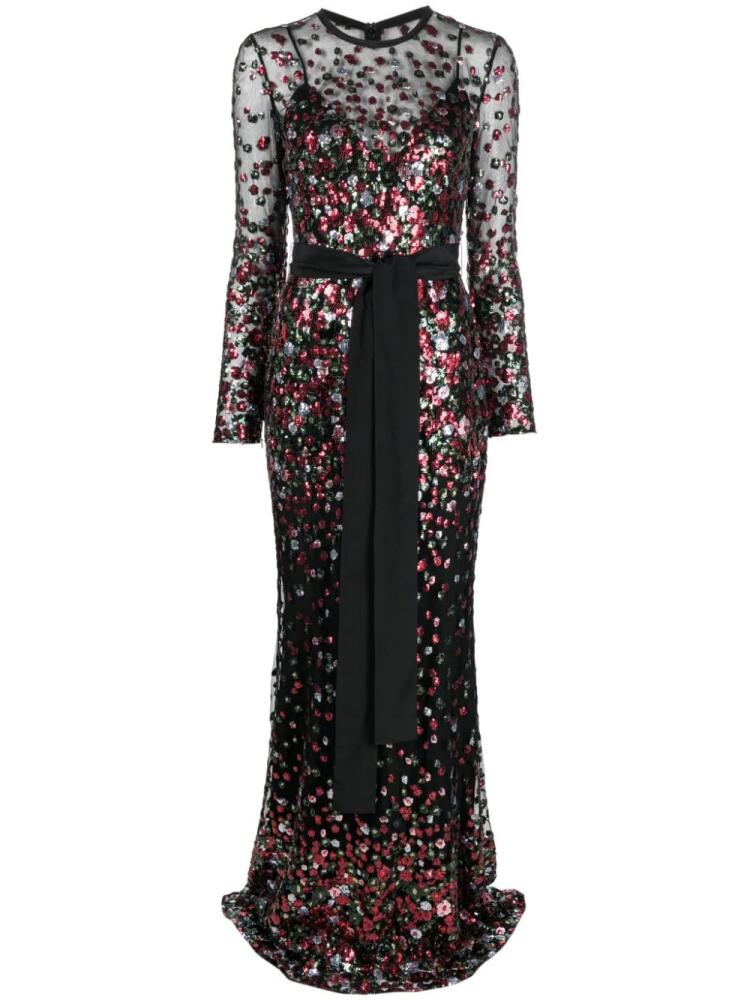 Elie Saab sequin-embellished tied-waist gown - Black Cover