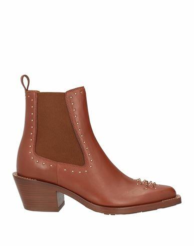 Chloé Woman Ankle boots Brown Leather, Textile fibers Cover