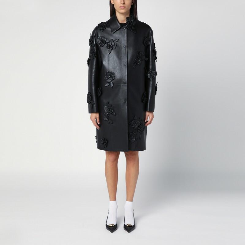 Valentino Black leather coat with embroidery Cover