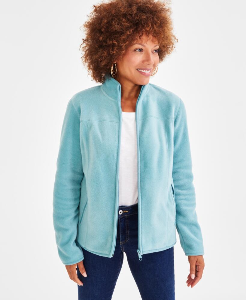 Style & Co Women's Polar Fleece Mock-Neck Jacket, Created for Macy's - Sea Spray Cover