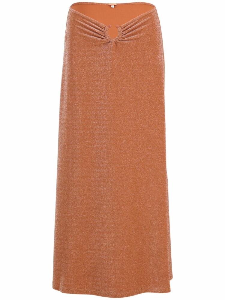 Johanna Ortiz Rainstorm lurex-detail midi skirt - Orange Cover