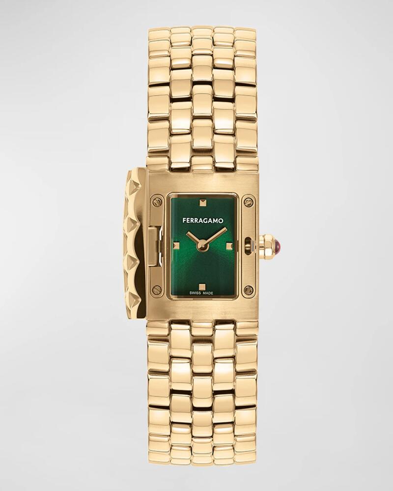 18.5x30mm Ferragamo Secret Watch with Green Dial, Yellow Gold Cover