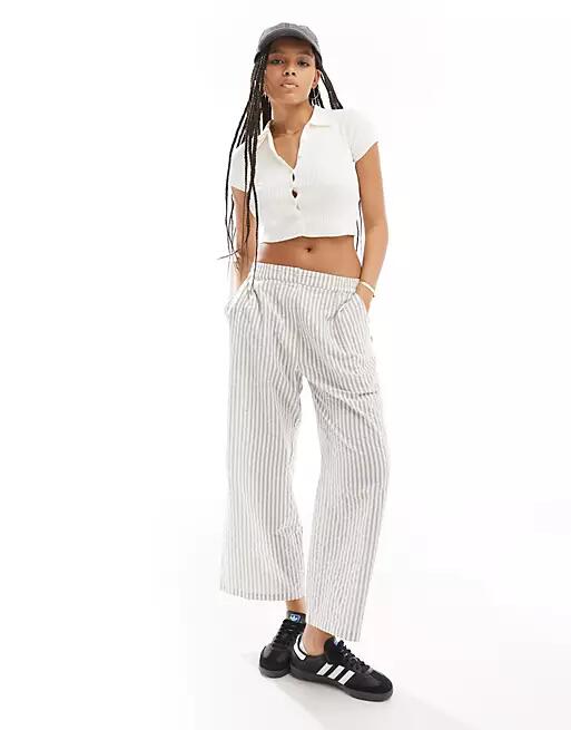 ASOS DESIGN cropped pull on pants with tab waistband in gray stripe-Multi Cover