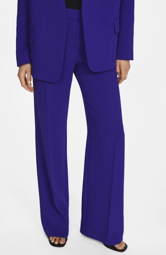 MANGO Pompeya Flare Trousers in Medium Blue Cover