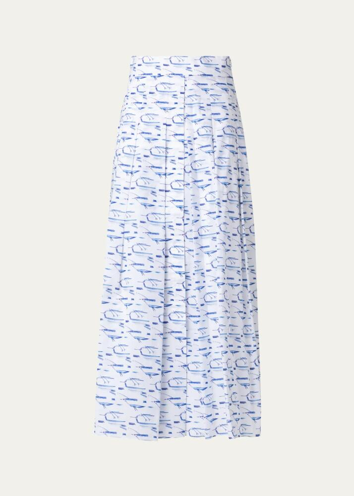 Akris Kasuri Bird Print Pleated Voile Midi Skirt Cover