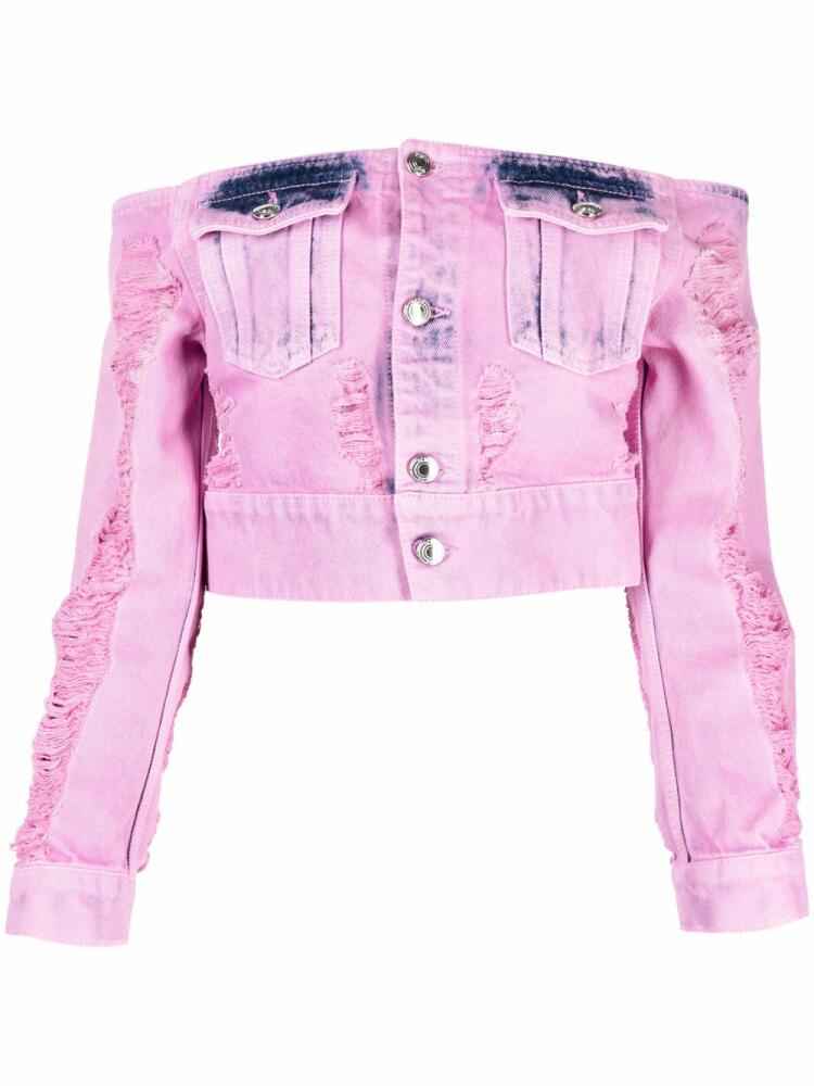 GCDS distressed denim jacket - Pink Cover