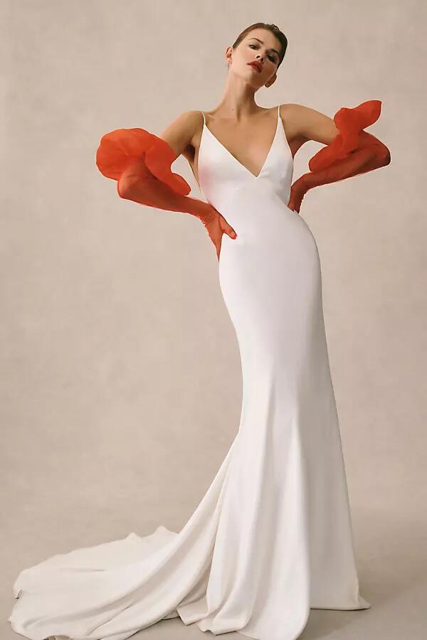 Jenny by Jenny Yoo Marnie Bias-Cut Satin V-Neck Scoop-Back Wedding Gown Cover