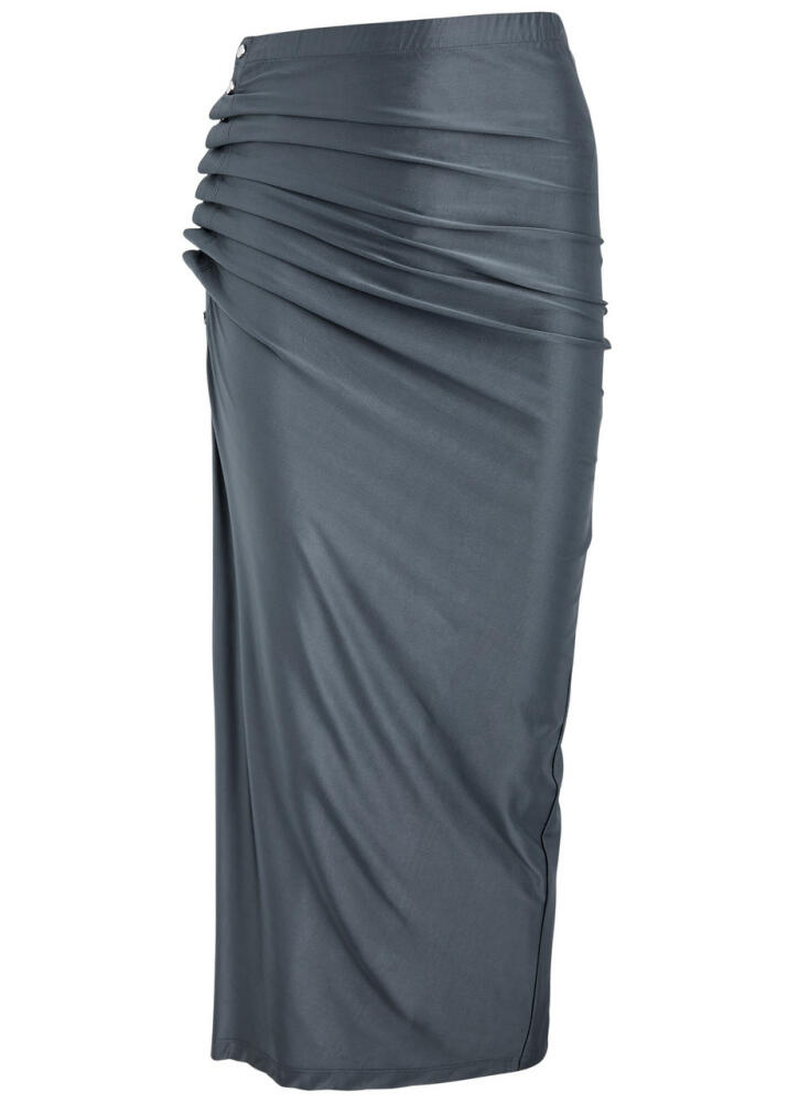 Rabanne Gathered Satin-jersey Midi Skirt - Navy Cover