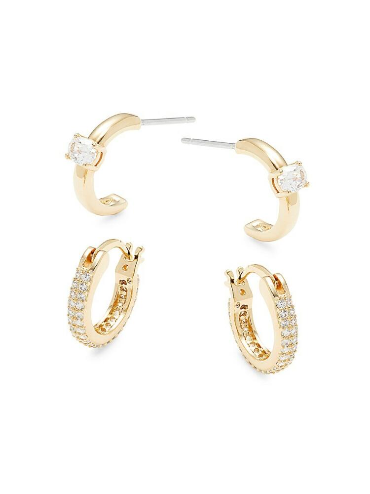 Adriana Orsini Women's Danya Set of 2 Goldtone & Cubic Zirconia Huggie Earrings Cover