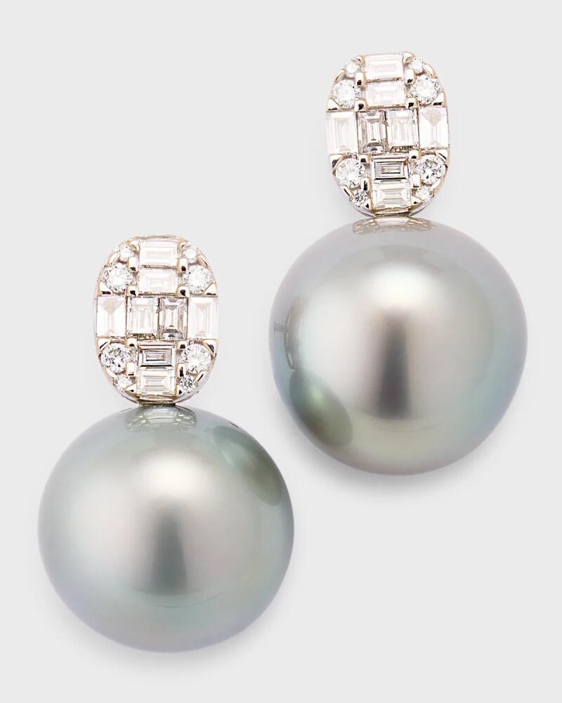 Pearls By Shari 18k White Gold Diamond and Tahitian Pearl Earrings Cover