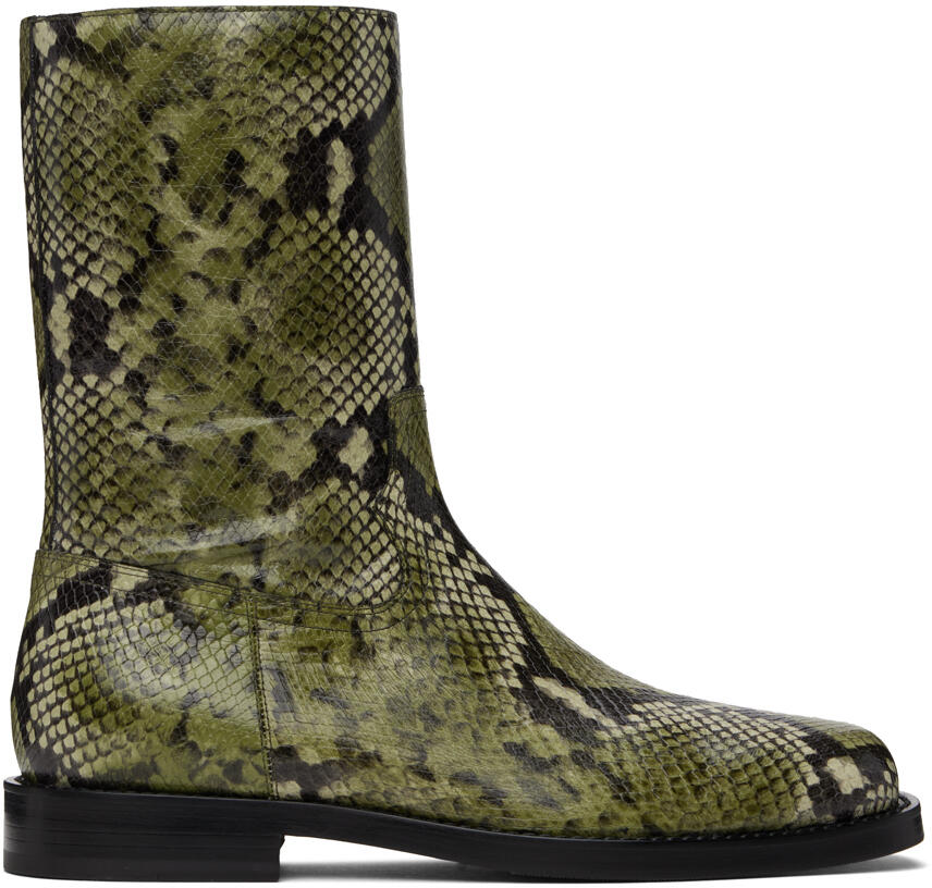 Dries Van Noten Green Snake-Embossed Leather Boots Cover