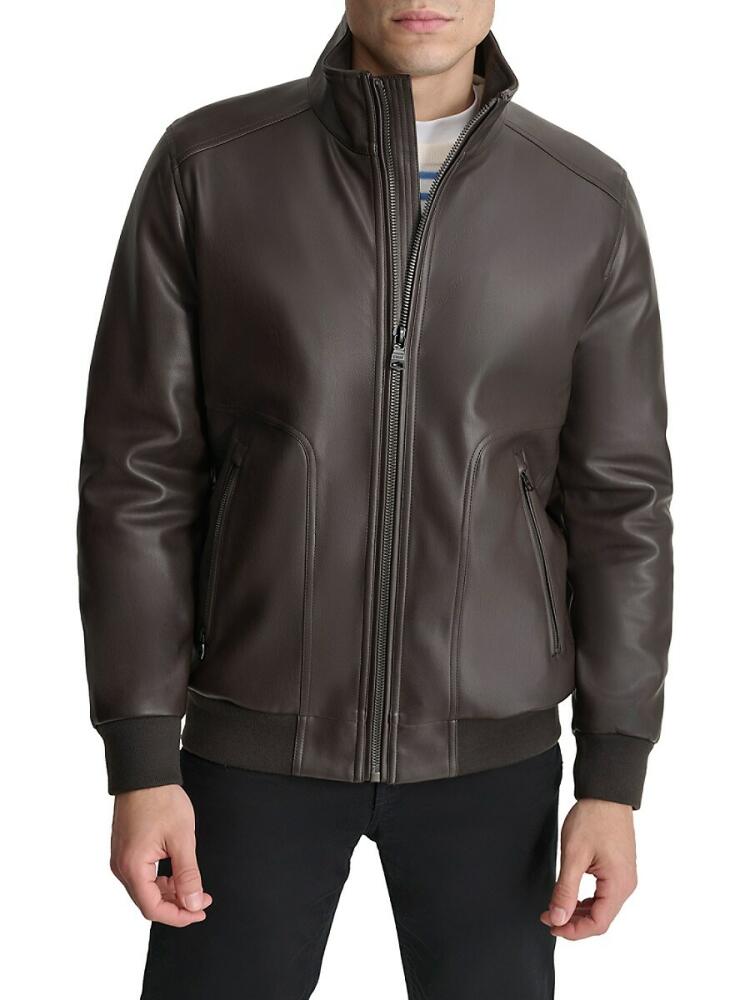 DKNY Men's Faux Leather Bomber Jacket - Heritage Brown Cover