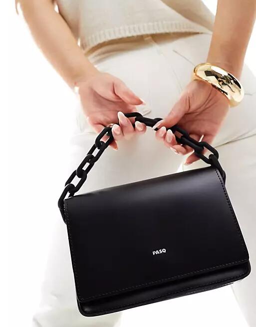 PASQ grab bag with chunky chain and detachable crossbody strap in black Cover