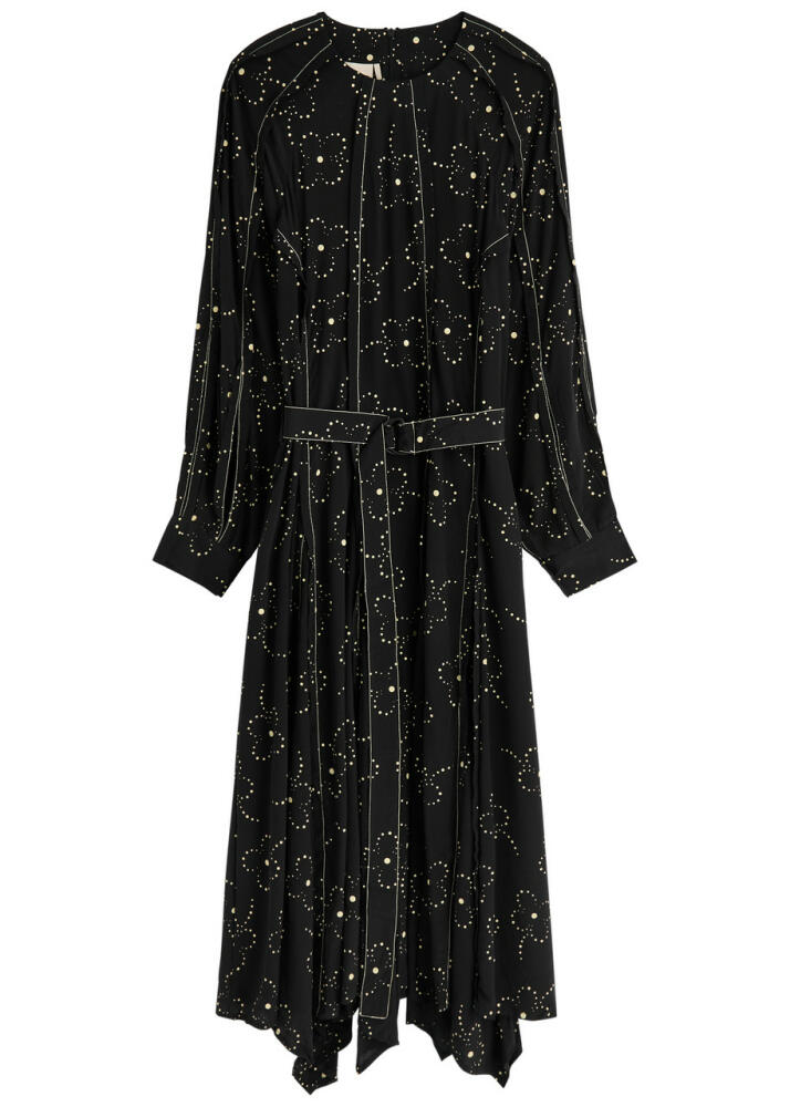 Lovebirds Printed Silk Crepe-de-chine Midi Dress - Black Cover